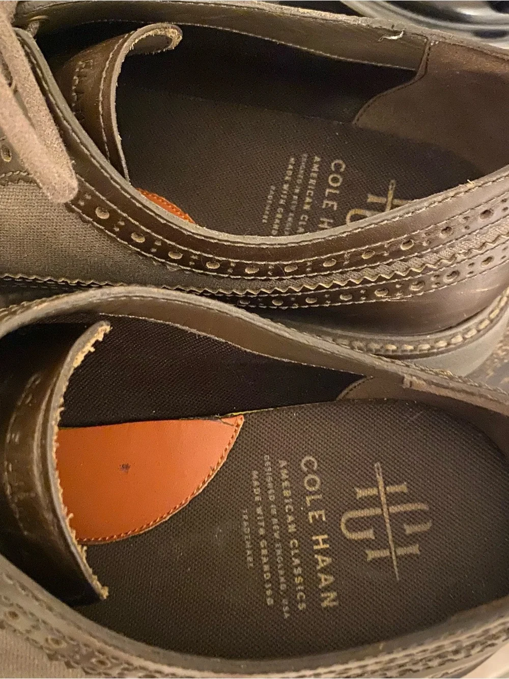 Cole Haan Men's 11 American Classics Longwing Oxfords Brown Leather Green Canvas